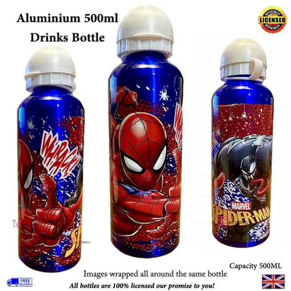 KIDS DRINK BOTTLE ALUMINIUM SCHOOL WATER BOTTLE AVENGERS BATMAN SPIDERMAN 500ML