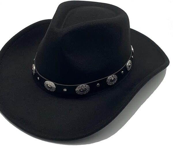Adjustable Black Cowboy Hat – Unisex Western Felt Hat with Shapeable Brim