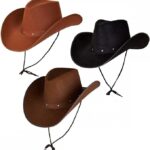 Pack of 3 Adult Cowboy Hats – Unisex Western Rodeo Fancy Dress Set