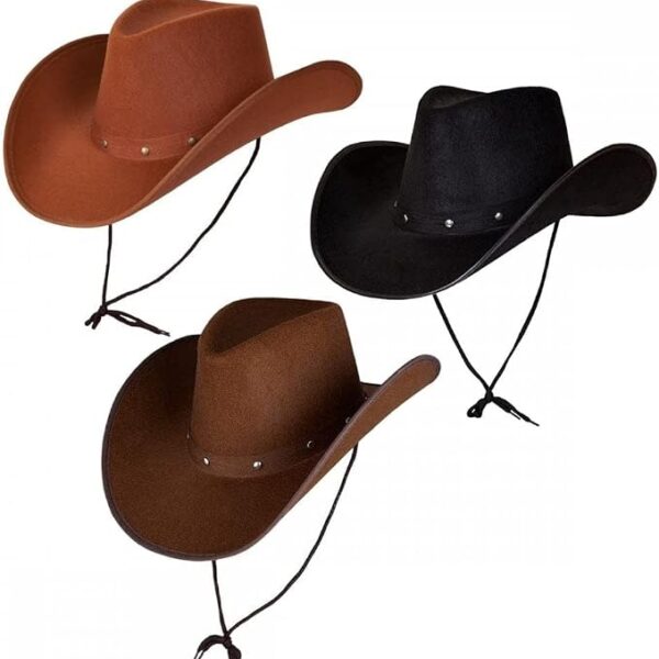 Pack of 3 Adult Cowboy Hats – Unisex Western Rodeo Fancy Dress Set