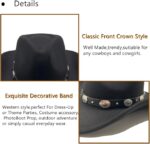 Adjustable Black Cowboy Hat – Unisex Western Felt Hat with Shapeable Brim - Image 3