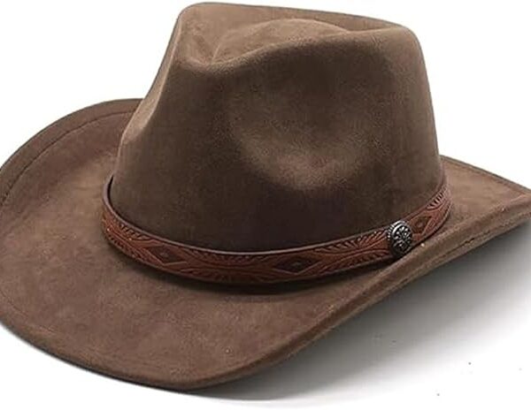 Unisex Suede Cowboy Hat – Wide Brim Western Fedora for Men & Women