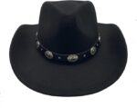 Adjustable Black Cowboy Hat – Unisex Western Felt Hat with Shapeable Brim - Image 2