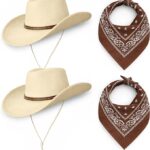 Cowboy & Cowgirl Hat Set with Bandanas – Pack of 2 Unisex Western Costume Hats