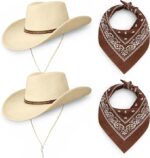 Cowboy & Cowgirl Hat Set with Bandanas – Pack of 2 Unisex Western Costume Hats