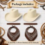 Cowboy & Cowgirl Hat Set with Bandanas – Pack of 2 Unisex Western Costume Hats - Image 2