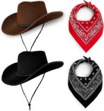 Cowboy Hats Pack of 2 with Bandanas – Unisex Western Fancy Dress Costume Set