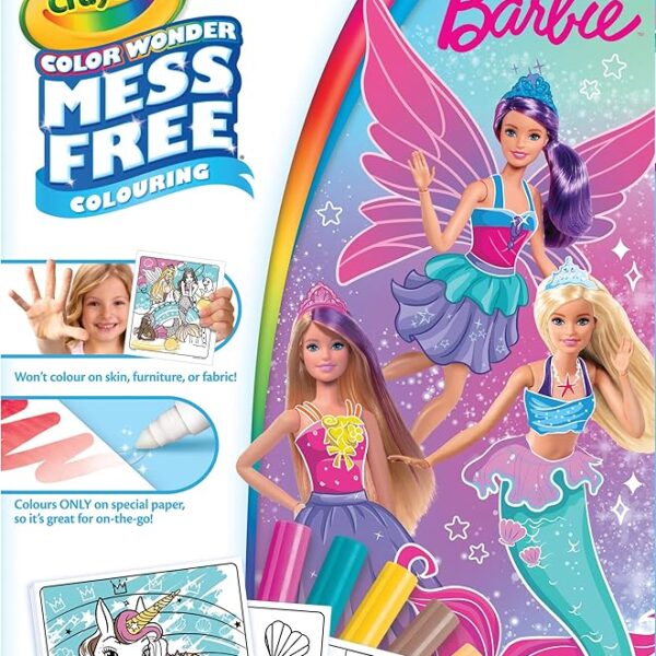 CRAYOLA Barbie Color Wonder Mess-Free Colouring Set – 18 Pages & 5 Markers