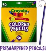 CRAYOLA Wooden Coloured Pencils – 50 Count, Assorted Colours, Pre-Sharpened Art Pencils