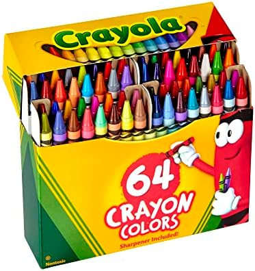B00004YO15-0-1786441937774 CRAYOLA Wax Colouring Crayons – Assorted Colours, 64 Count, Handy Flip-Top Box with Sharpener Included - Image 1