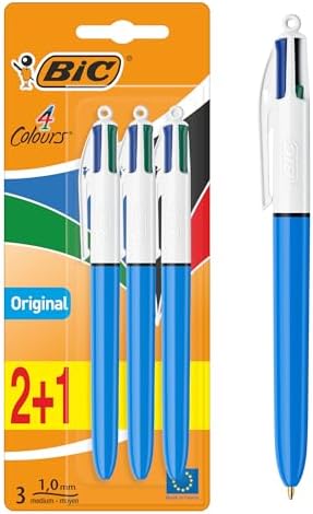 B007CX2HKE-0-1785855881239 BIC 4 Colours Original Retractable Ballpoint Pens Pack of 3 – Multicolour Pens - Image 1