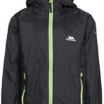 Trespass Kids Packaway Waterproof Jacket – Lightweight Hooded Raincoat, Black, Boys