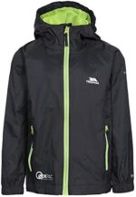 Trespass Kids Packaway Waterproof Jacket – Lightweight Hooded Raincoat, Black, Boys
