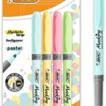 BIC Grip Pastel Highlighters Pack of 4 – Assorted Chisel Tip Marker Pens