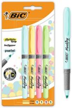 BIC Grip Pastel Highlighters Pack of 4 – Assorted Chisel Tip Marker Pens