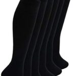 Bonjour Girls Knee High School Socks 6-Pack – Plain Black Cotton Uniform Socks, Long Socks for Kids