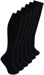 Bonjour Girls Knee High School Socks 6-Pack – Plain Black Cotton Uniform Socks, Long Socks for Kids