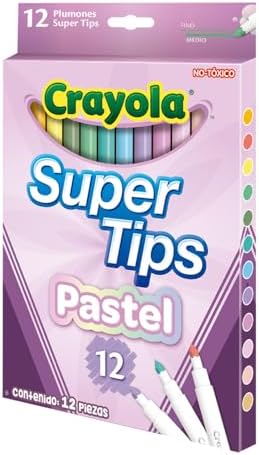 B08BRYBJJC-2-1786357754706 CRAYOLA Super Tips Pastel Washable Markers – 12 Count Assorted Colours - Image 1