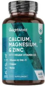 Calcium Magnesium Zinc & Vitamin D Tablets, Vegan Mineral Supplement with Vitamin K2, 400 Tablets