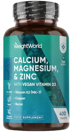 B08TCG2RH7-0-1787319078823 Calcium Magnesium Zinc & Vitamin D Tablets, Vegan Mineral Supplement with Vitamin K2, 400 Tablets - Image 1