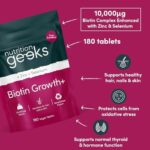 Biotin Hair & Nails Supplement, 10,000mcg Biotin with Zinc & Selenium, 180 Vegan Tablets - Image 5
