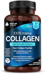 Marine Collagen Type 1 Peptides, 100% Hydrolysed Collagen with Hyaluronic Acid & Vitamin C, 60 Capsules