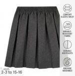 Girls School Uniform Skirt – Back to School UK Box Pleated Skirt with Elasticated Waist, Grey, Ages 2–16 - Image 2