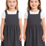 A2Z 4 Kids Girls School Uniform Dress – 2 Pack, Soft Lightweight Pinafore, Grey, Ages 3–14