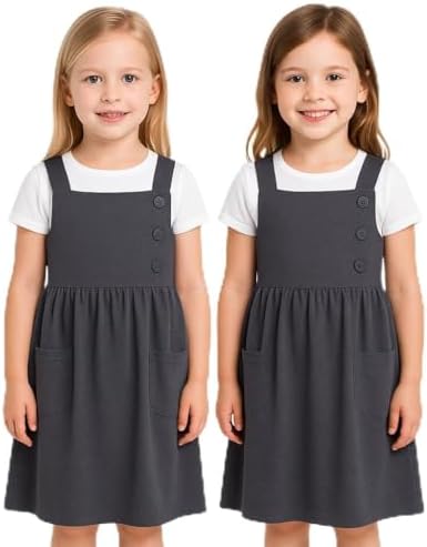 B0DHC9V9QW-0-1786711739884 A2Z 4 Kids Girls School Uniform Dress – 2 Pack, Soft Lightweight Pinafore, Grey, Ages 3–14 - Image 1