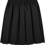 Girls Back to School Uniform Skirt – Box Pleated, Elasticated Waist, Black, Ages 4–18