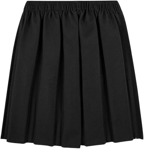 B0DNDC1VKH-0-1786712308457 Girls Back to School Uniform Skirt – Box Pleated, Elasticated Waist, Black, Ages 4–18 - Image 1