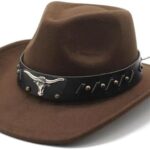 Brown Cowboy Hat for Men & Women – Adjustable Western Felt Hat with Shapeable Brim