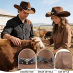 Brown Cowboy Hat for Men & Women – Adjustable Western Felt Hat with Shapeable Brim - Image 3