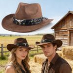 Brown Cowboy Hat for Men & Women – Adjustable Western Felt Hat with Shapeable Brim - Image 2