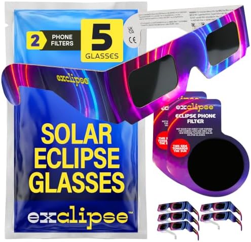 B0H2BKZYD3-0-1786529033336 exclipse Solar Eclipse Glasses – 5 Pack with 2 Phone Filters, ISO 12312-2, CE & UKCA Certified - Image 1