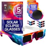exclipse Solar Eclipse Glasses – 5 Pack with 2 Phone Filters, ISO 12312-2, CE & UKCA Certified