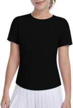 DOCUMO Girls Quick-Dry Sports T-Shirt – Short Sleeve Crew Neck Athletic Top for Running, Gym & Everyday Wear
