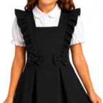 Girls School Uniform Pinafore Dress – Italian Stretch Pull-On, Frill Detail, Black, Grey & Navy, Ages 2–12
