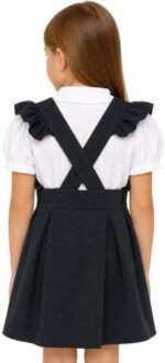 Girls School Uniform Pinafore Dress – Italian Stretch Pull-On, Frill Detail, Black, Grey & Navy, Ages 2–12 - Image 3