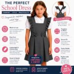 Girls School Uniform Pinafore Dress – Italian Stretch Pull-On, Frill Detail, Black, Grey & Navy, Ages 2–12 - Image 2
