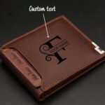 Custom Men's Leather Wallet with Engraved Initials, Dark Brown Gift
