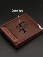 Custom Men's Leather Wallet with Engraved Initials, Dark Brown Gift