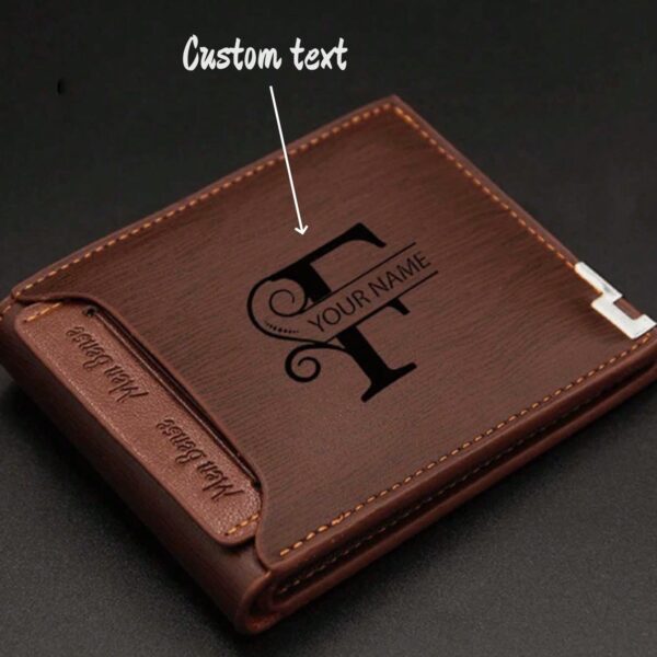 Custom Men's Leather Wallet with Engraved Initials, Dark Brown Gift