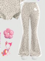 Young Girl Leopard Print Horse Graphic Top and Flare Pants Set, Cute Summer Outfit - Image 5