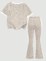 Young Girl Leopard Print Horse Graphic Top and Flare Pants Set, Cute Summer Outfit - Image 3