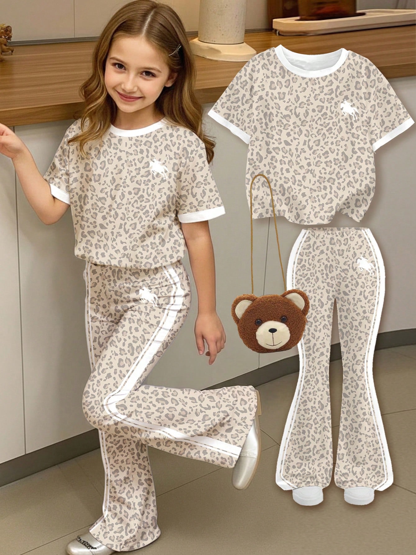 http___img.ltwebstatic.com_v4_j_pi_2026_05_25_be_1779686258f31599b4daa3edcf91f7be240f89c82c Young Girl Leopard Print Horse Graphic Top and Flare Pants Set, Cute Summer Outfit - Image 1