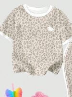 Young Girl Leopard Print Horse Graphic Top and Flare Pants Set, Cute Summer Outfit - Image 4