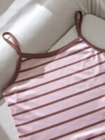 SHEIN Tween Girls Pink Brown Striped Knit Cami Top and Shorts Set - Image 4