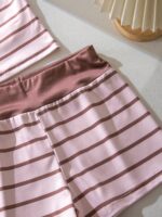 SHEIN Tween Girls Pink Brown Striped Knit Cami Top and Shorts Set - Image 3