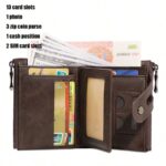 CAIBAOLAI Men's Vintage RFID Wallet with Chain, Double Zipper Large Capacity Card Holder - Image 5